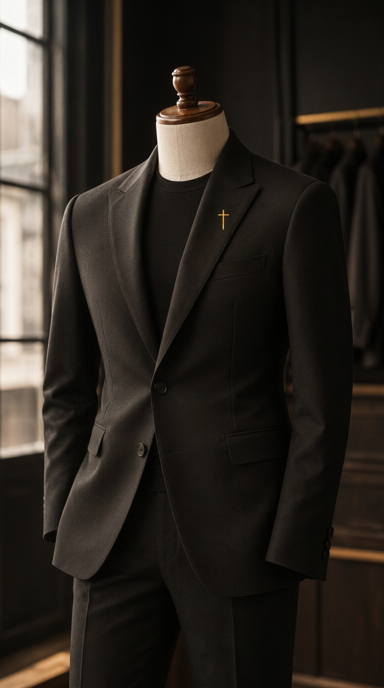 The Cross Blazer displayed on a tailor's mannequin